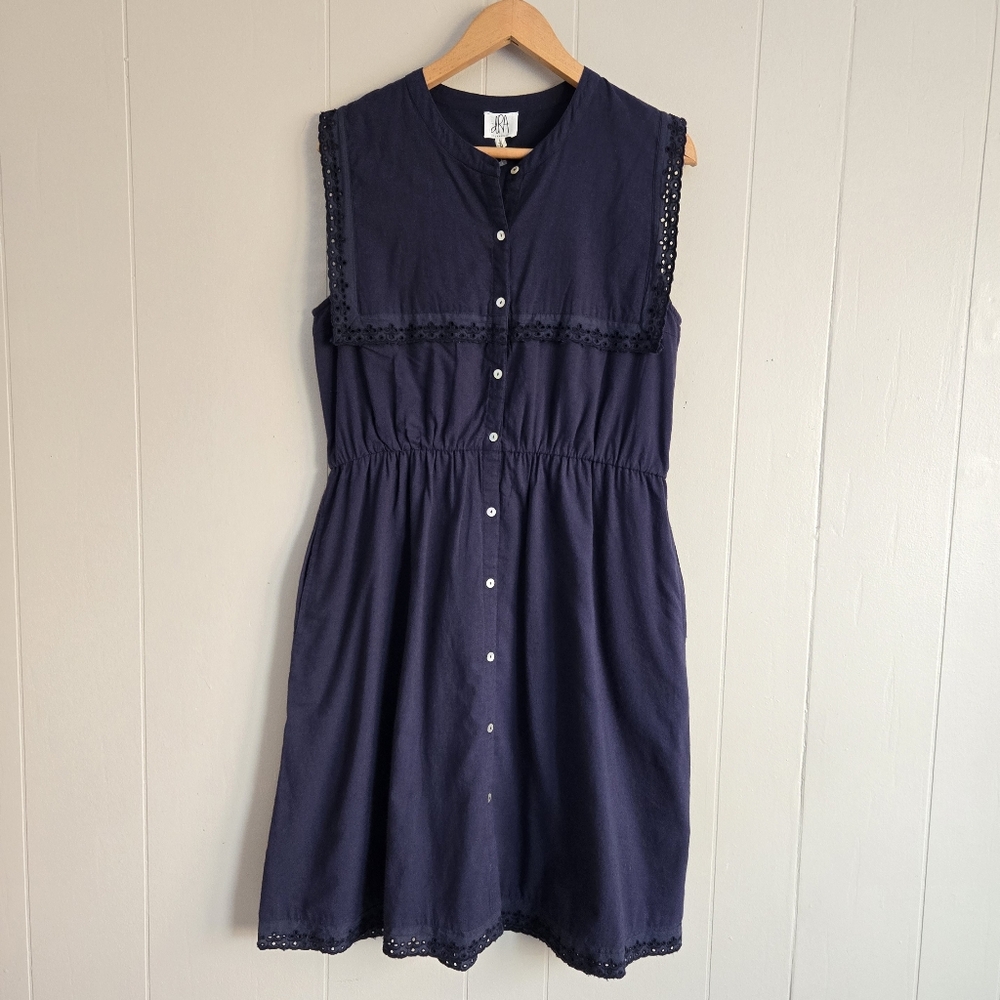 Anthropologie dRA Los Angeles nwt dress navy blue cotton eyelet lace size L